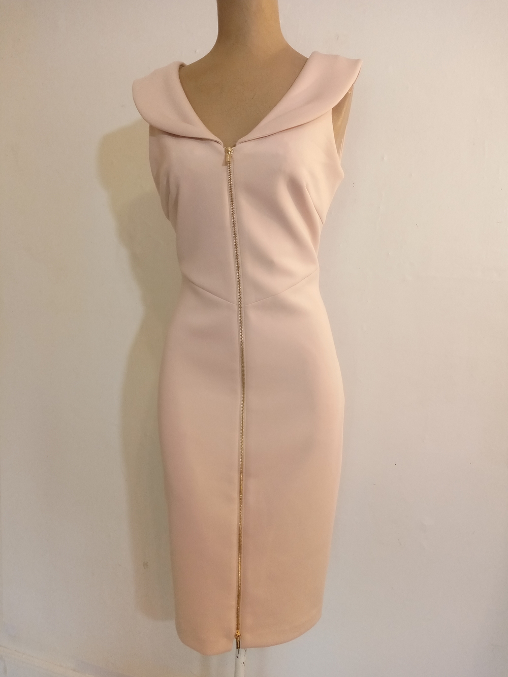 Elegant Sleeveless Pale Pink Zip-Front Sheath Dress